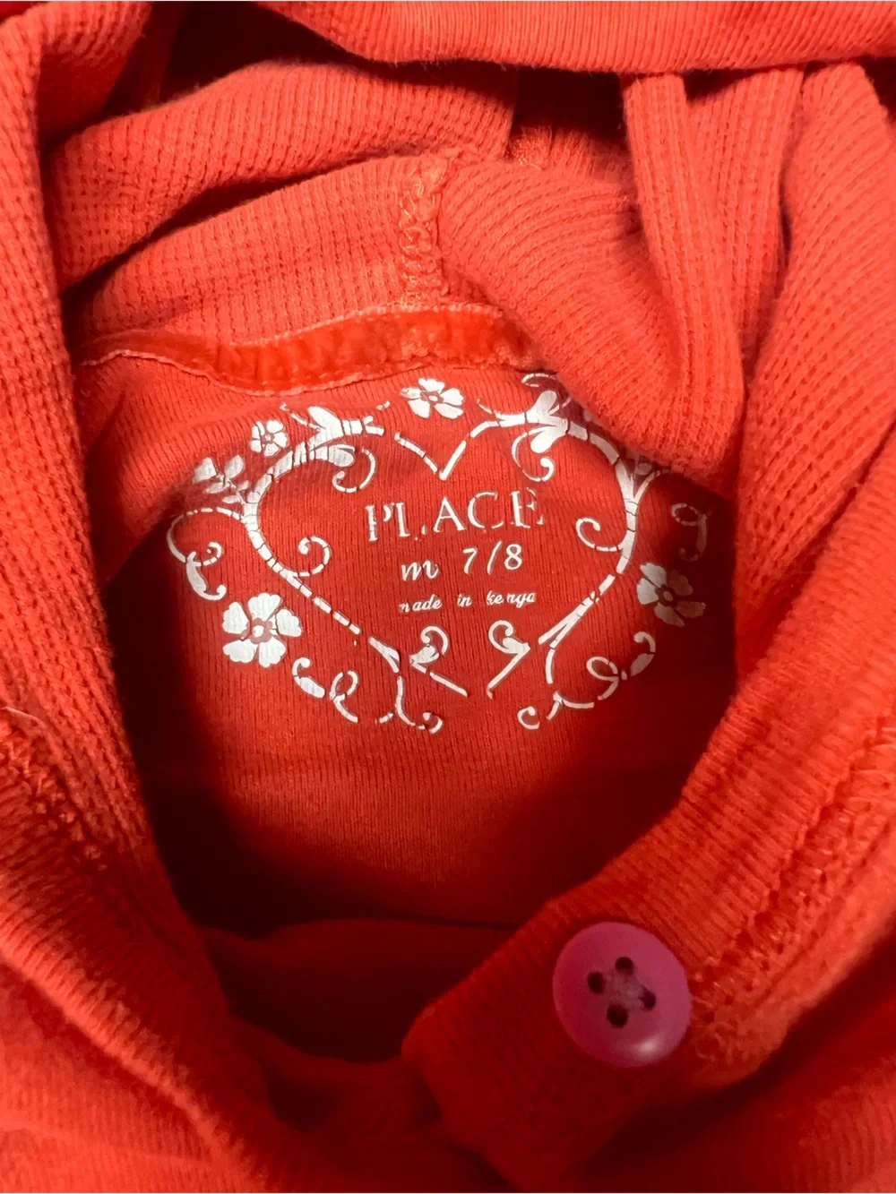 The Children's Place Orange Hooded Knit Top with Pink Buttons